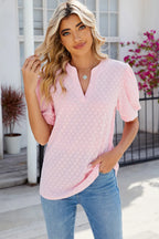 Eyelet Notched Puff Sleeve T-shirt (14)