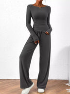 Long Sleeve Top Wide Leg Pants Set (23)
