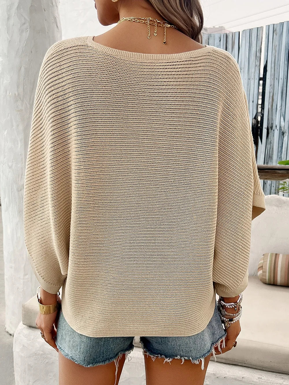 V-neck Batwing Sleeve Knit Top (2)