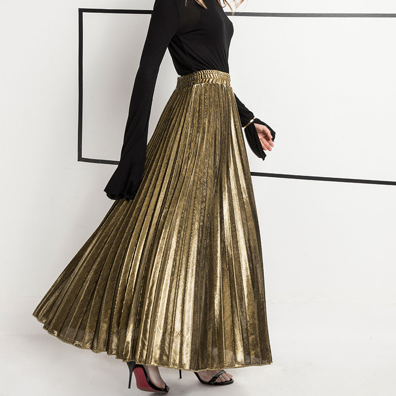 Pleated Skirt Long variant CJNSXZQZ00586-Golden-XXL|CJNSXZQZ00586-Golden-S|CJNSXZQZ00586-Golden-XL|CJNSXZQZ00586-Golden-M|CJNSXZQZ00586-Golden-L