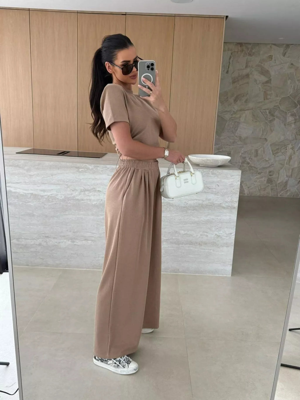 Drawstring Crop Top Wide-leg Pants Set (12)