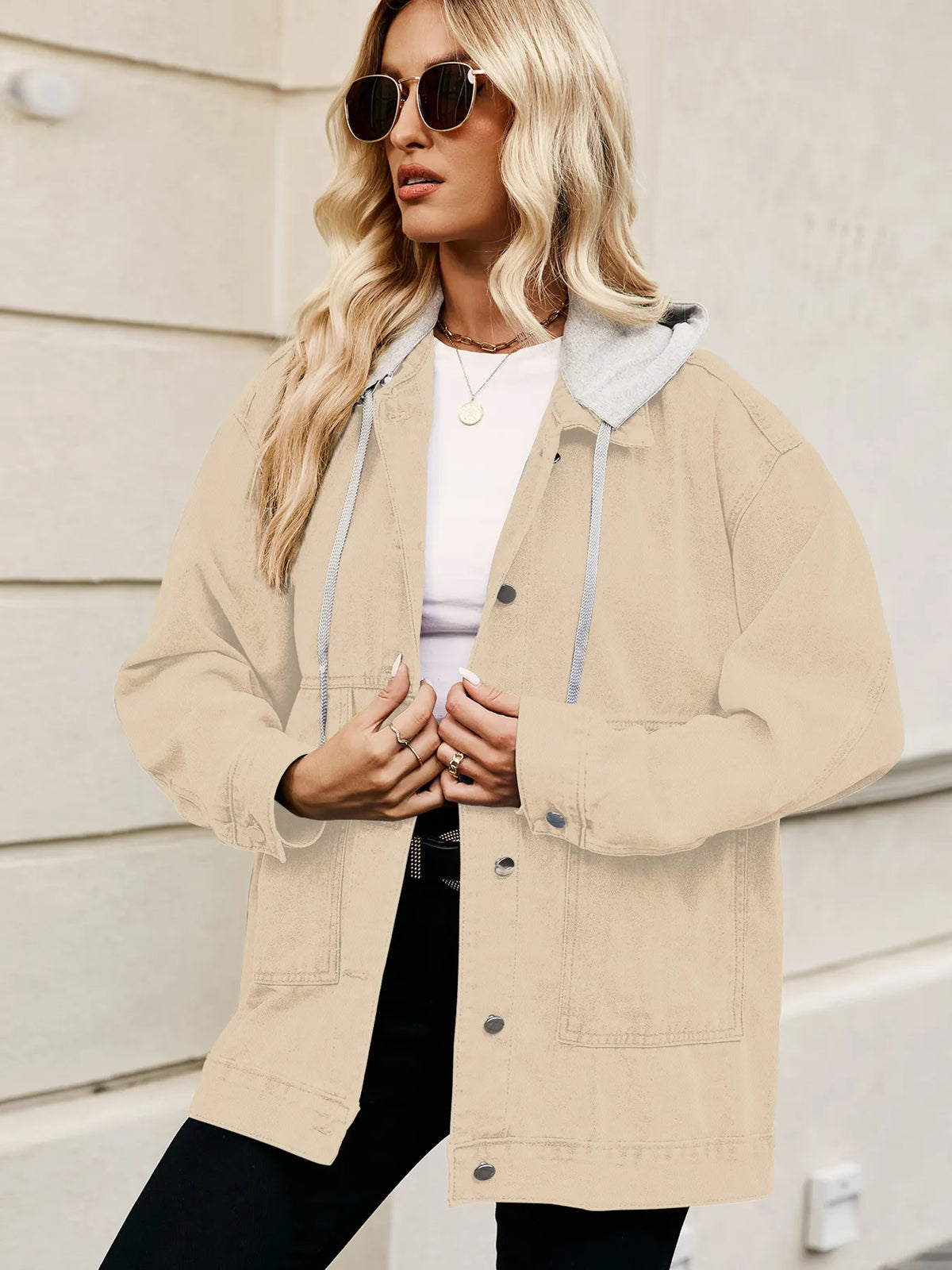 Oversized Button Up Denim Jacket Hood (6)