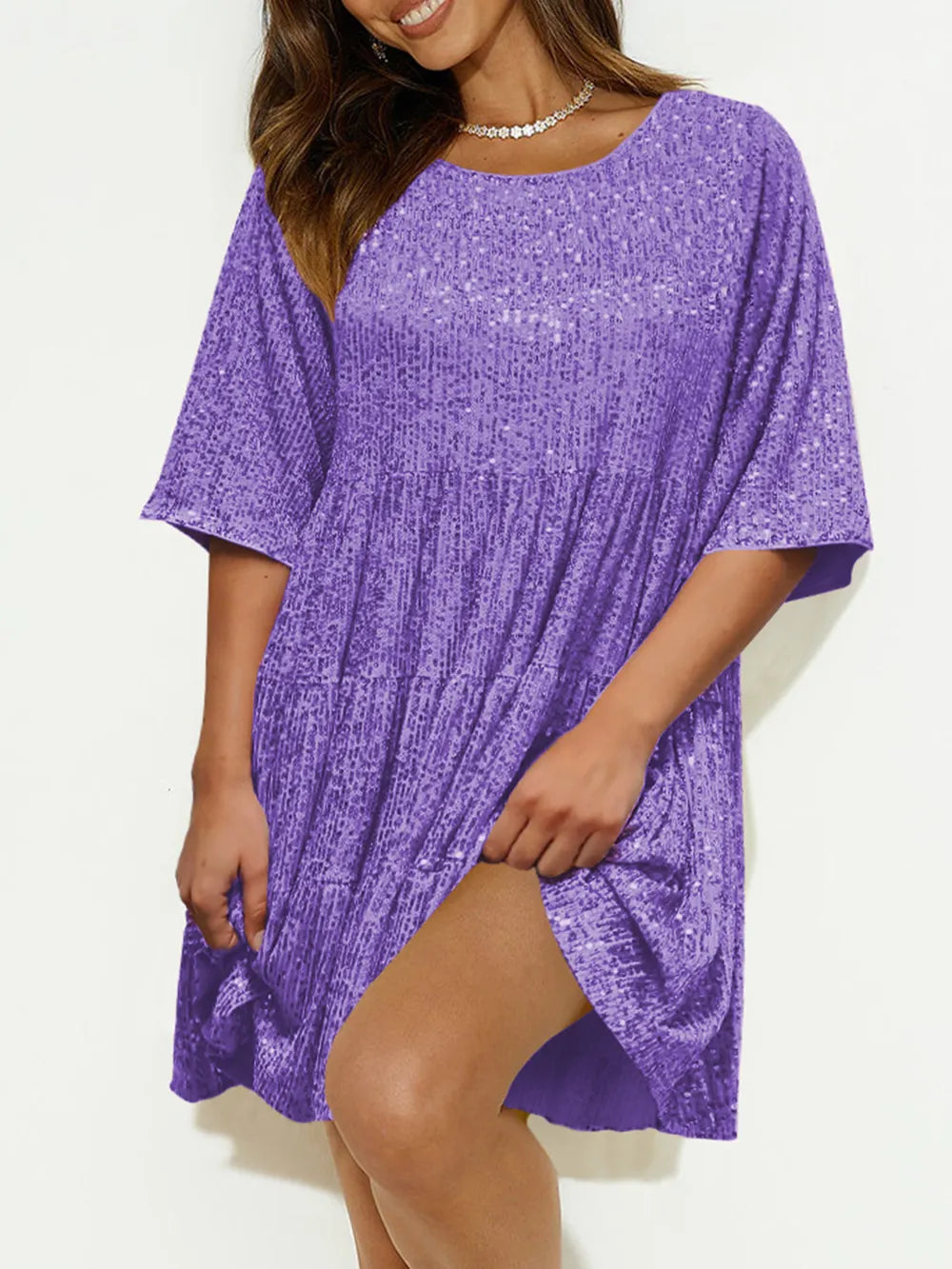 Sequin Round Neck Half Sleeve Mini Dress (14)