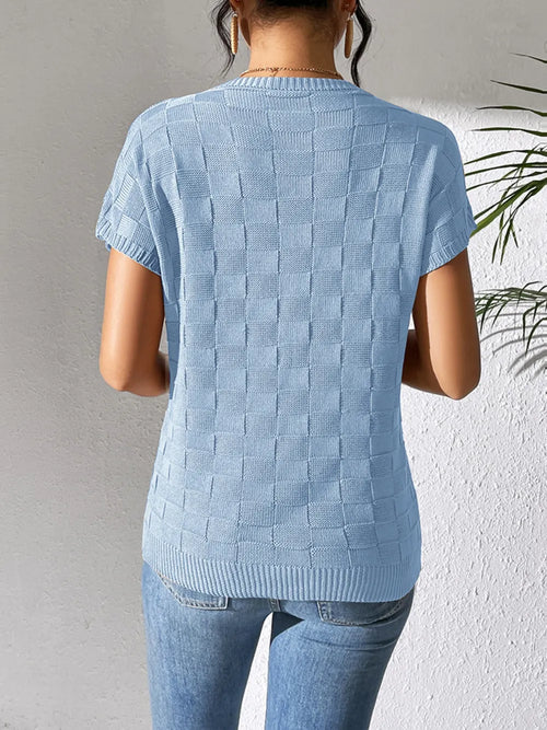 Round Neck Short Sleeve Knit Top (2)