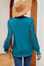 Openwork V-neck Long Sleeve T-shirt (15)