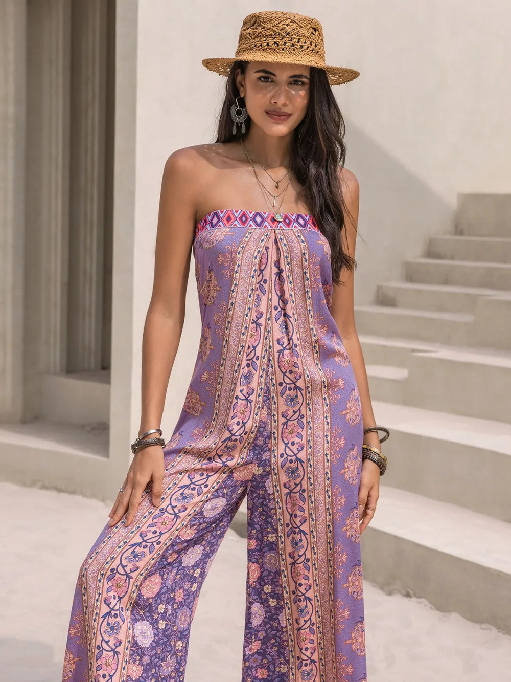 Tied Printed Tube Wide Leg Jumpsuit (3)