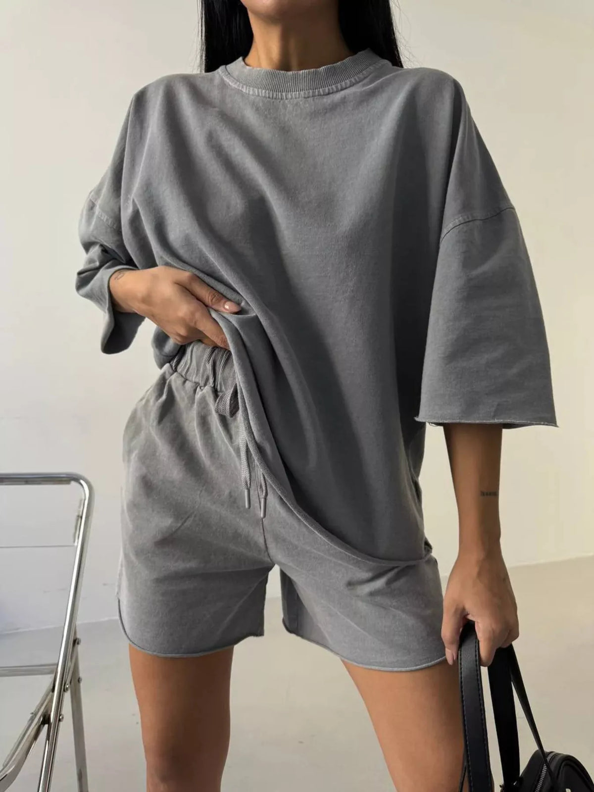 Vintage Wash Oversized Tee Shorts Set