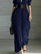 Full Size Button Front Ruched Shirt Maxi Dress Plus (10)