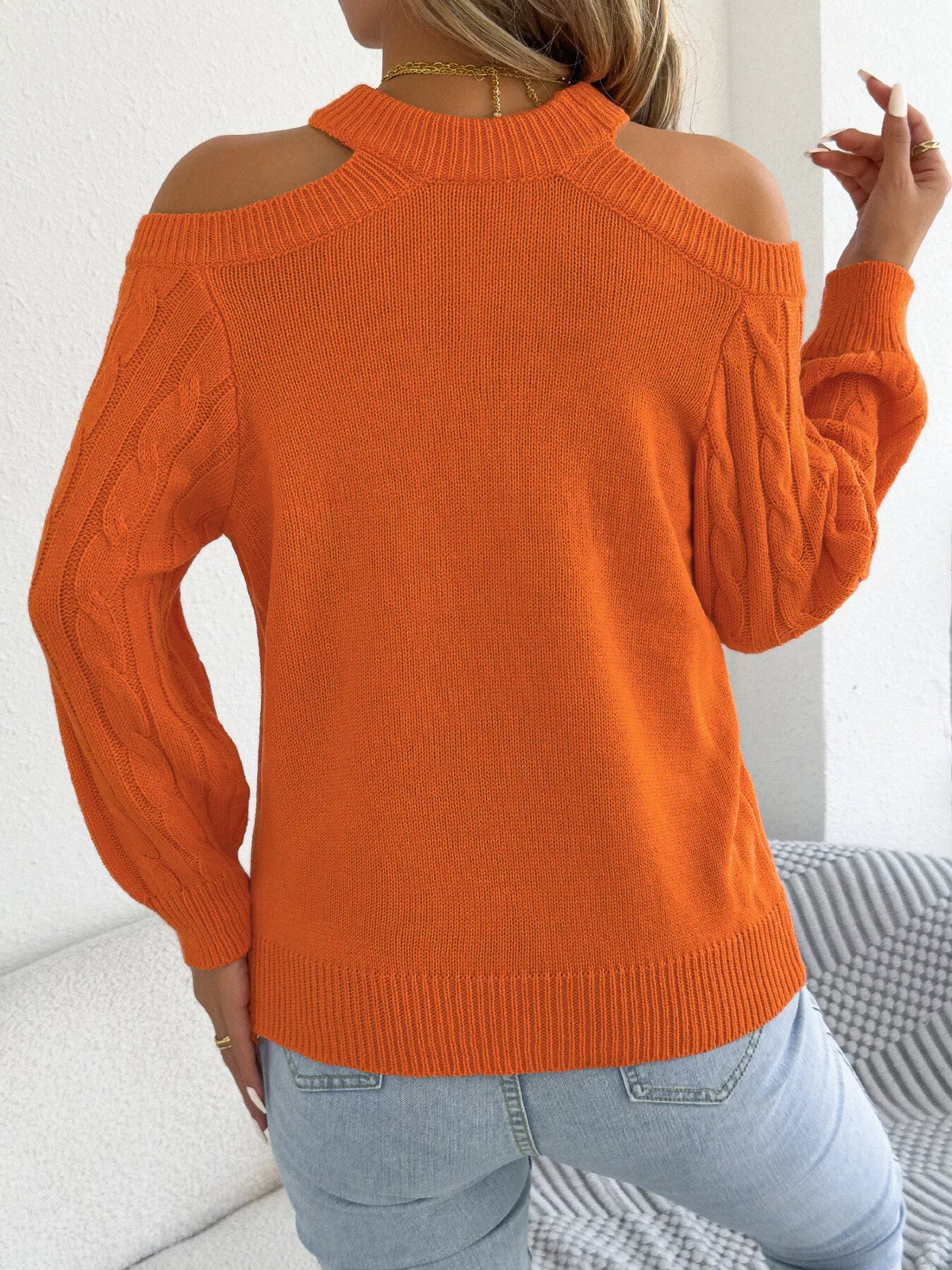 Cold Shoulder Cable Knit Sweater (7)