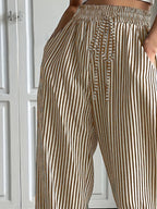 Drawstring Striped Elastic Waist Pants (5)