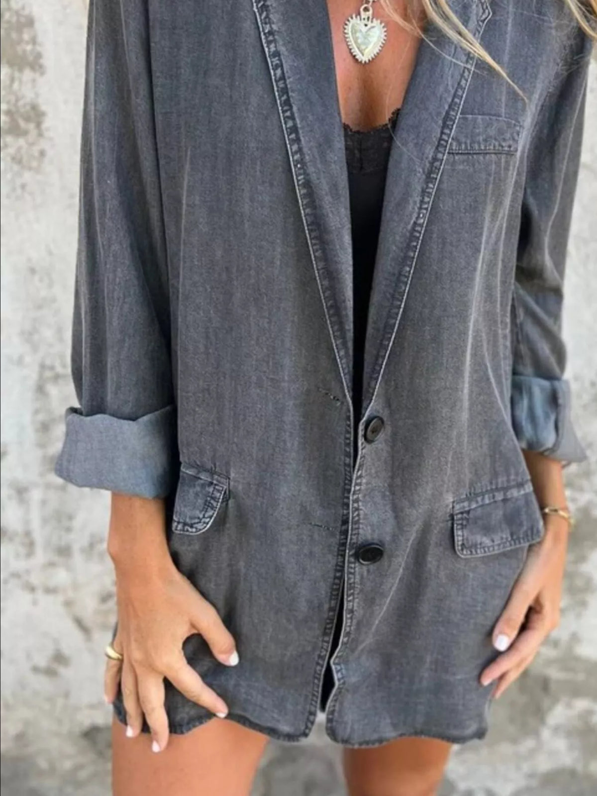 Full Size Button Down Denim Blazer Plus (11)