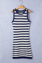 Stripe Hollowed Knit Sleeveless Sweater Dress (4)
