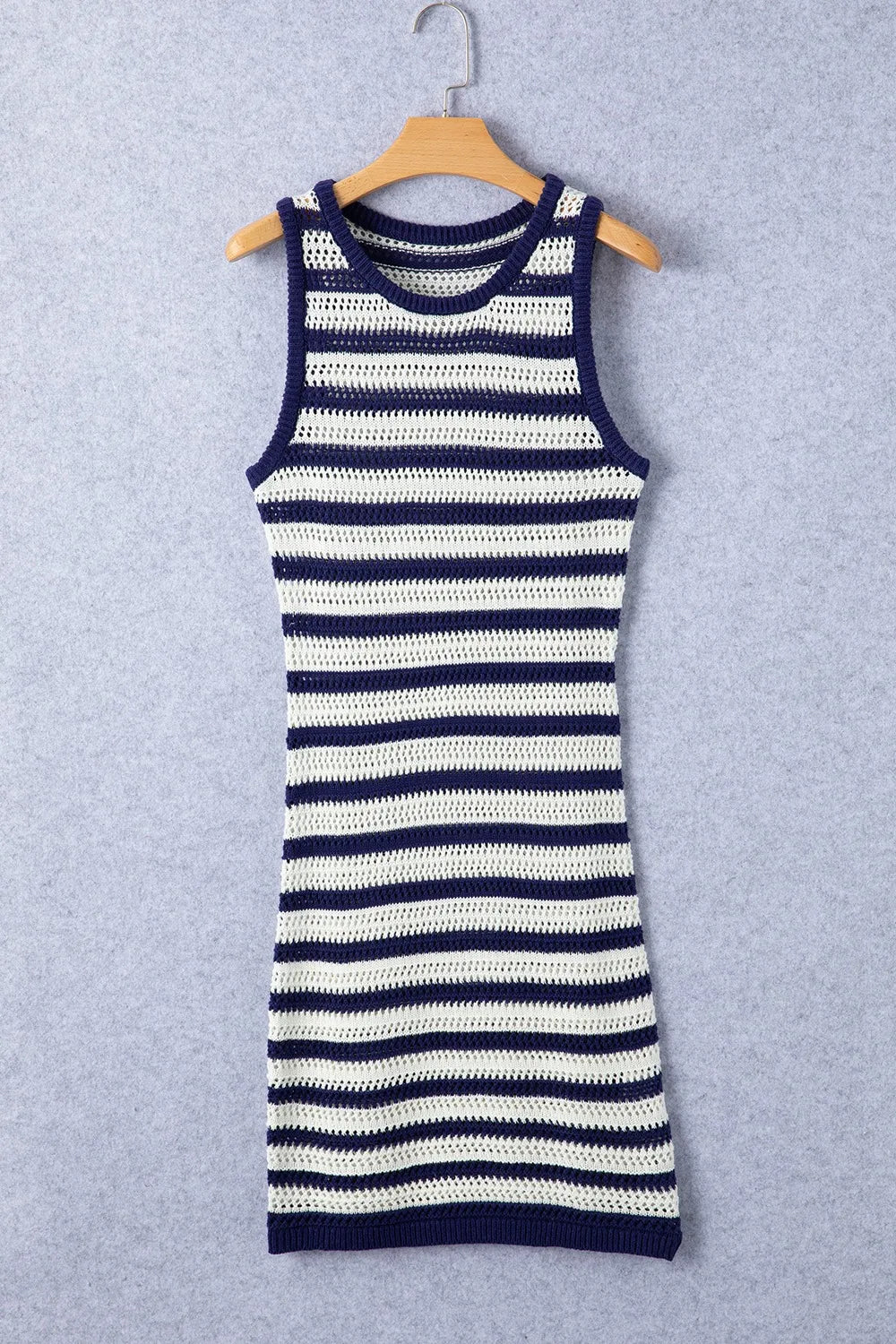 Stripe Hollowed Knit Sleeveless Sweater Dress (4)