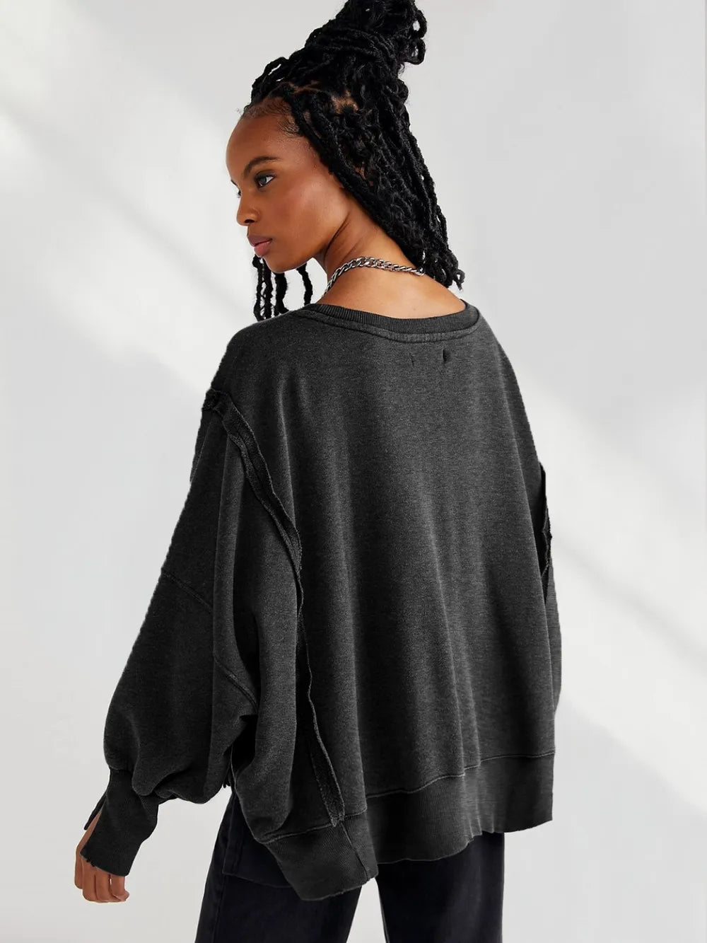 Slit Round Neck Dropped Shoulder T-shirt (3)