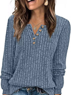 Ribbed Knit Button-front Long Sleeve T-shirt (15)