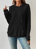 Ribbed Knit Long Sleeve Drawstring Hoodie (8)