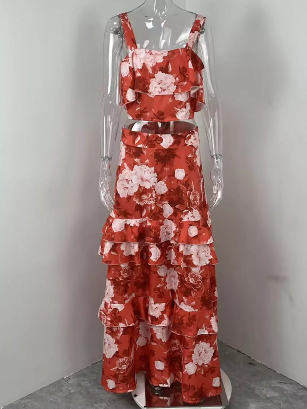 Floral Print Ruffle Cami Skirt Two-piece Set (12)
