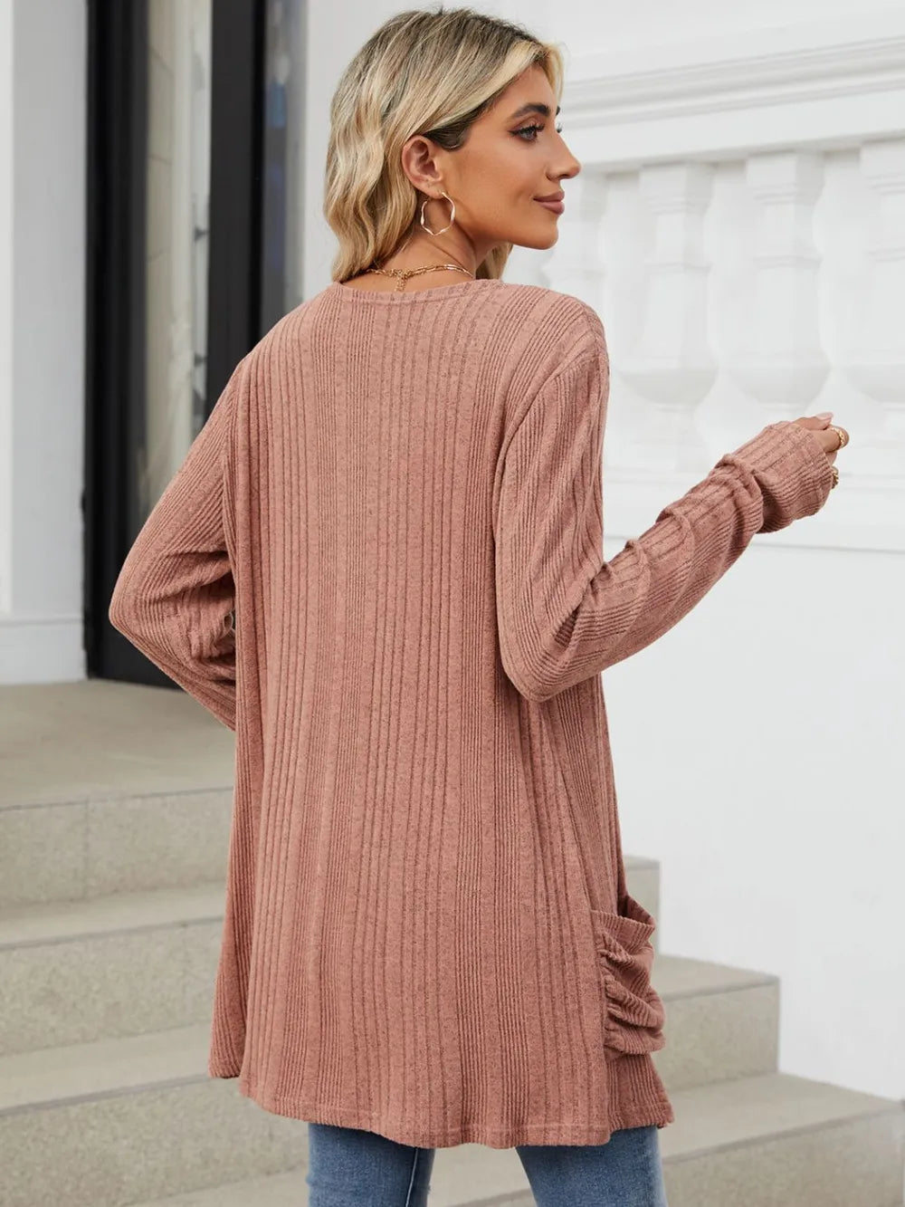 Pocketed Open Front Long Sleeve Cardigan (13)