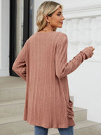 Pocketed Open Front Long Sleeve Cardigan (13)