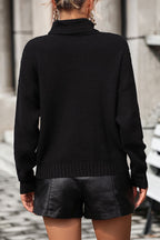 Turtle Neck Tassel Front Long Sleeve Pullover Sweater (7)