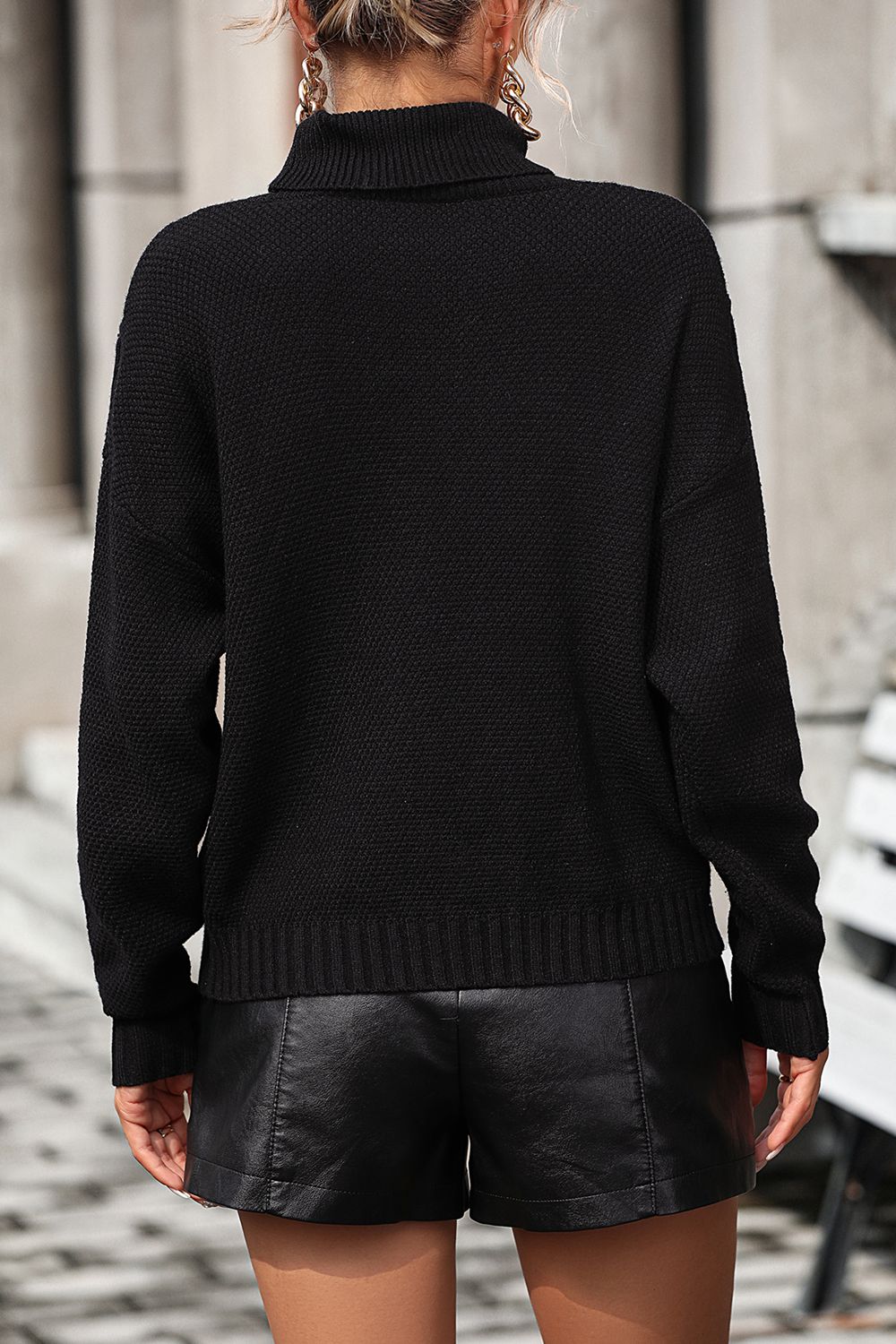 Turtle Neck Tassel Front Long Sleeve Pullover Sweater (7)