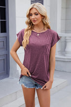Pocketed Heathered Cap Sleeve T-shirt (18)