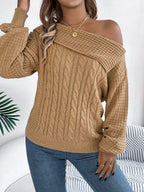 Cable-knit One Shoulder Long Sleeve Sweater (3)