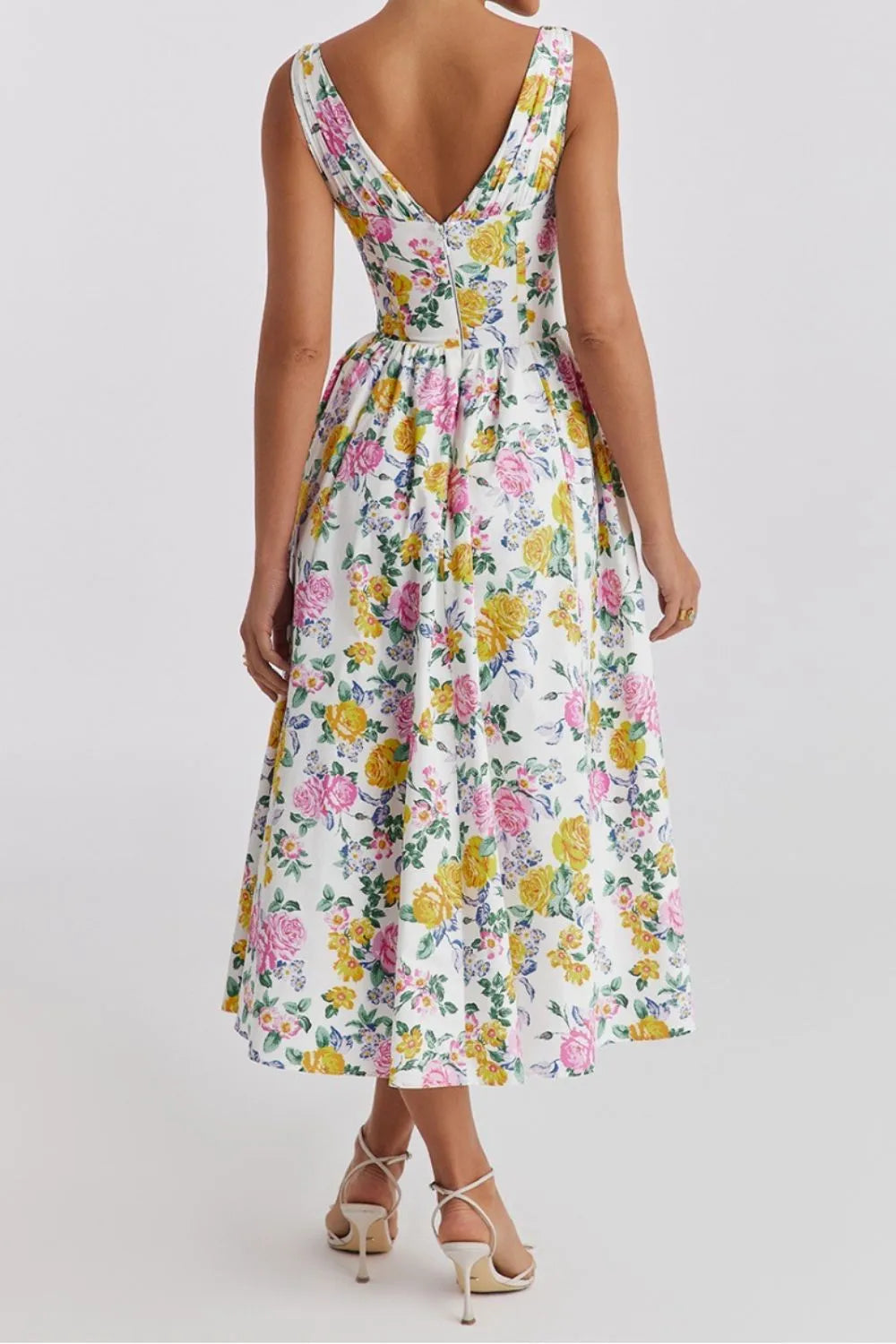 Floral V-neck Sleeveless Midi Dress Pockets (4)