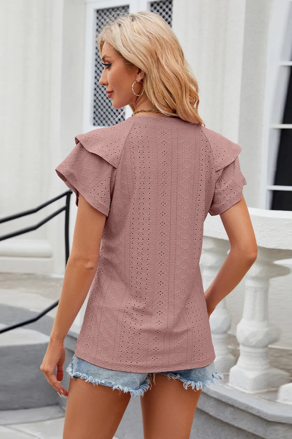 Eyelet Notched Short Sleeve T-shirt (32)