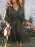Swiss Dot Flare Sleeve Wrap Mini Dress (6)