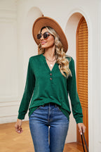 Buttoned Notched Neck Long Sleeve Top (22)
