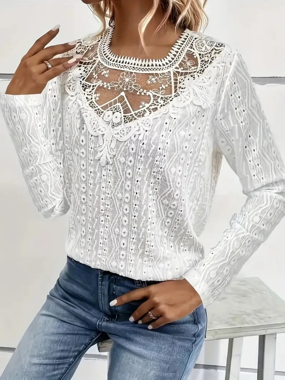 Lace Eyelet Long Sleeve Top (3)