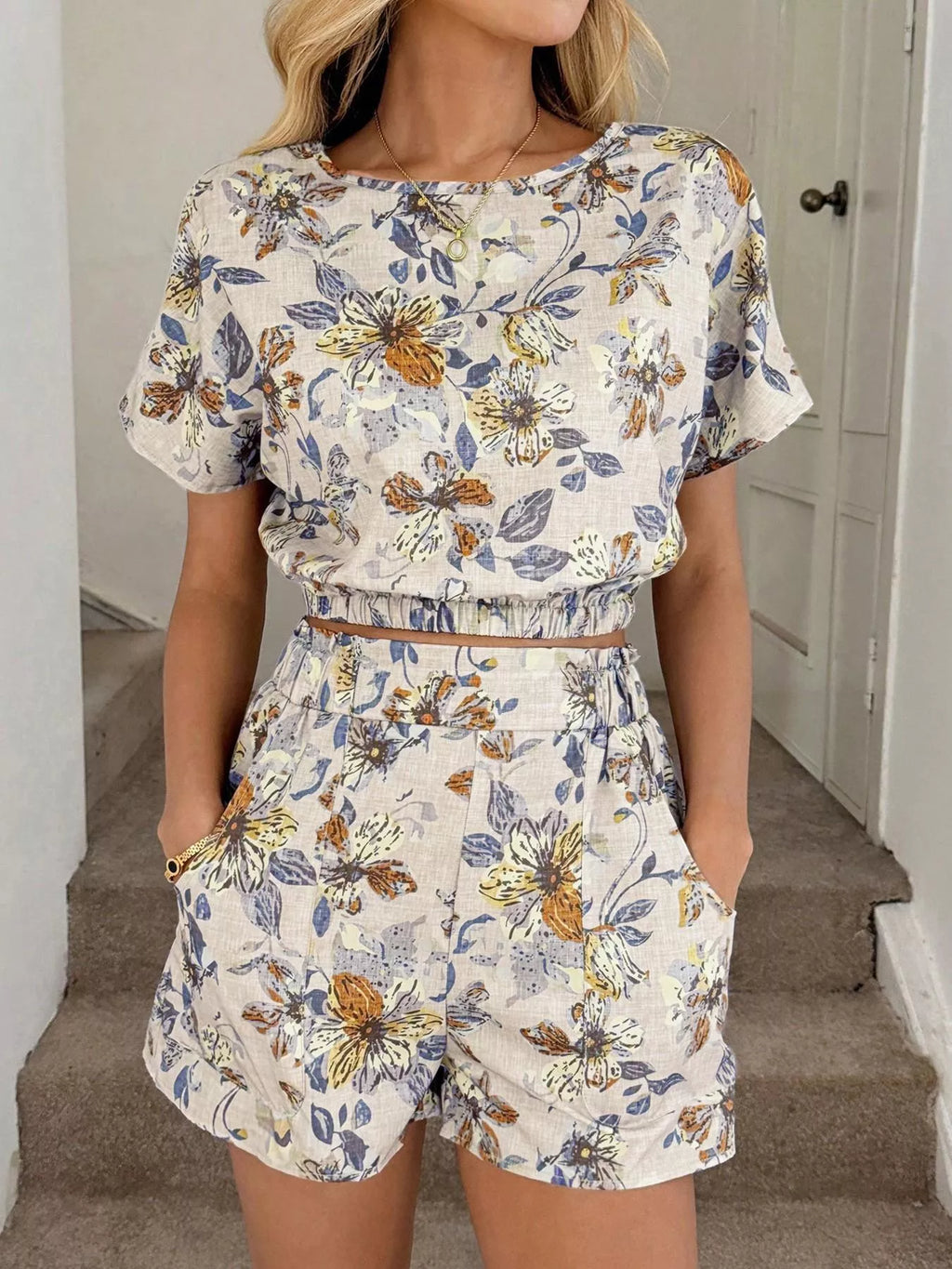 Floral Print Crop Top Shorts Set (13)