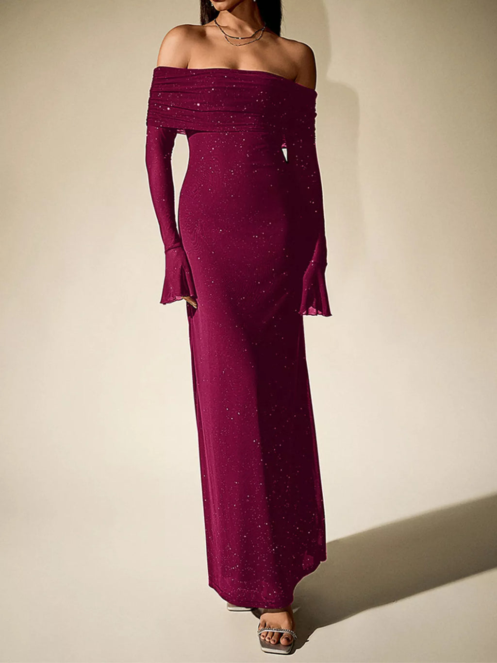 Glitter Off-shoulder Maxi Dress (23)
