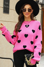 Heart Pattern Lantern Sleeve Round Neck Tunic Sweater (9)