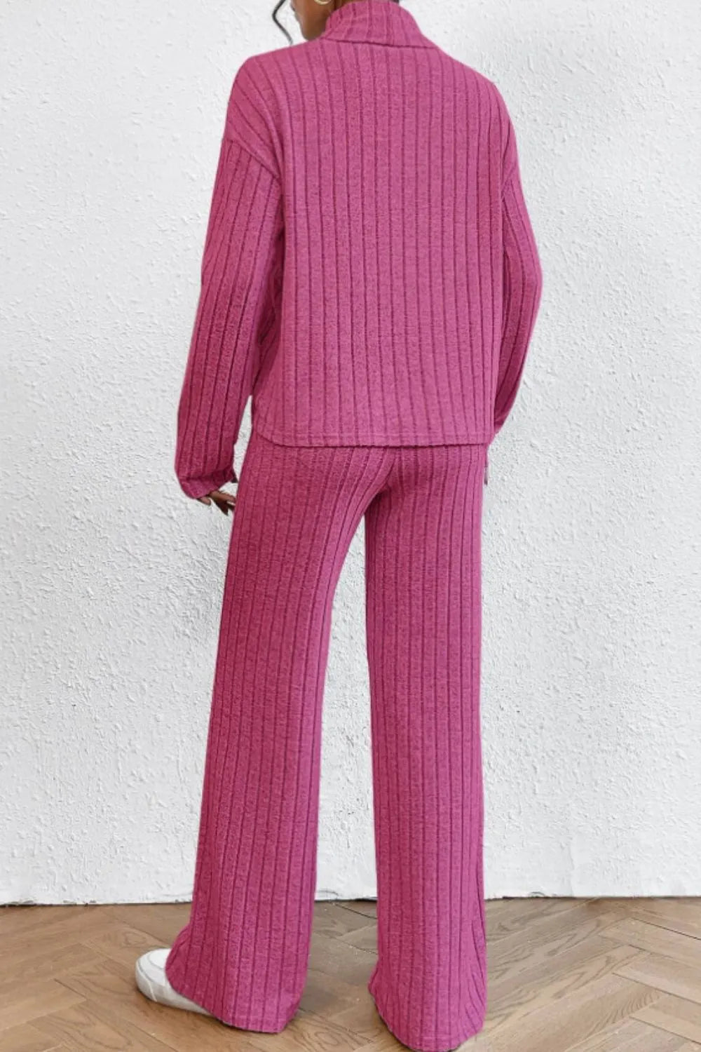 Mock Neck Dropped Shoulder Top Pants Set (10)
