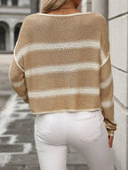Striped Round Neck Long Sleeve Sweater (2)