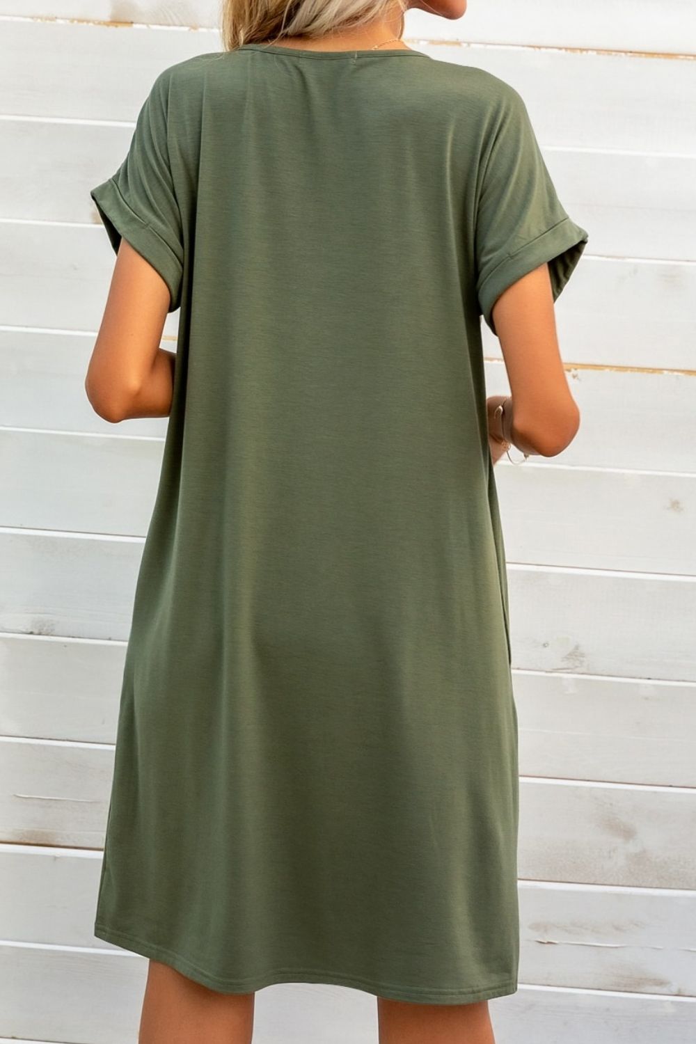 Scoop Neck Short Sleeve Pocket Dress (2)