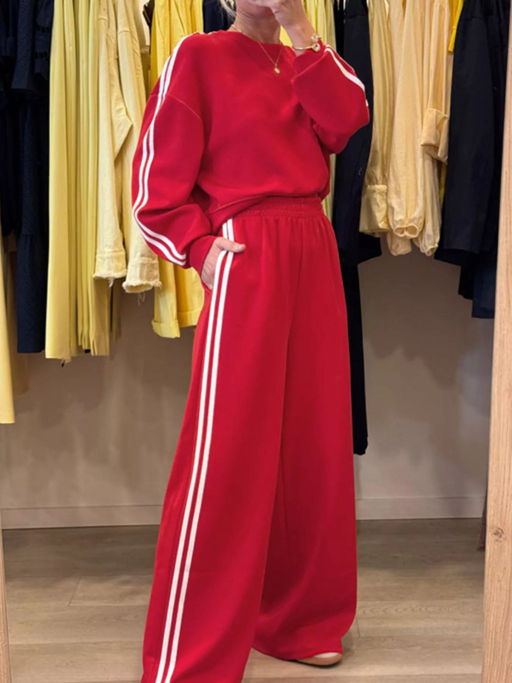 Striped Detail Crewneck Top Elastic Sweatpants 2pcs Set (3)