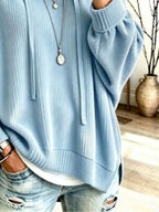 Drawstring Ribbed Knit Hoodie (4)