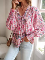 Floral Print Tie Neck Bohemian Blouse (3)