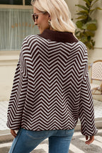 Striped Collared Neck Buttoned Pullover Sweater (11)