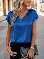 Satin V-neck Short Sleeve Blouse (30)
