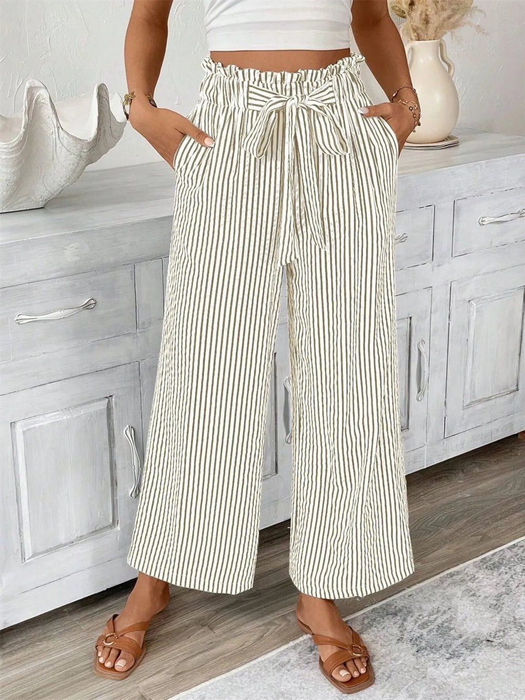 Full Size Striped Wide Leg Paper Bag Pants Plus (13)