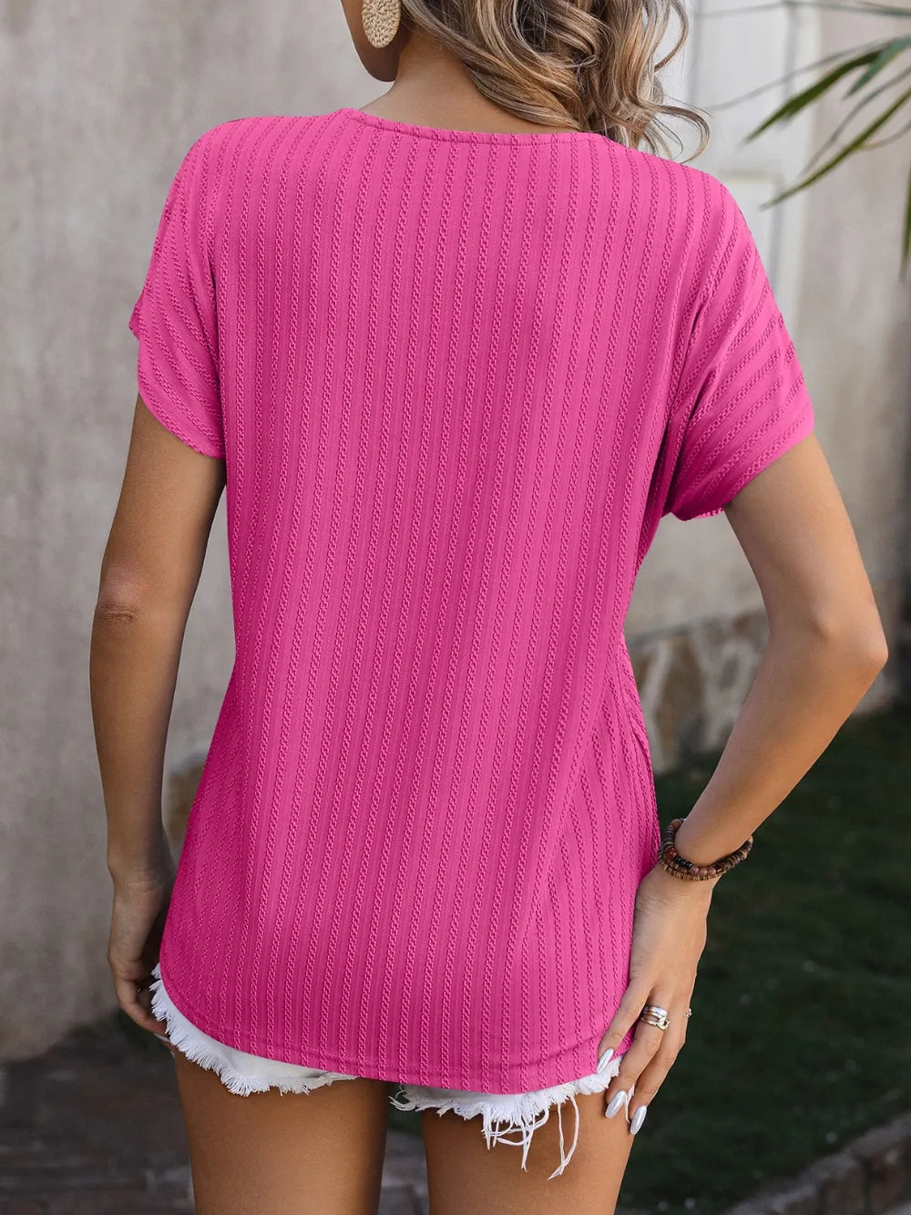 Textured Surplice Short Sleeve Blouse (12)