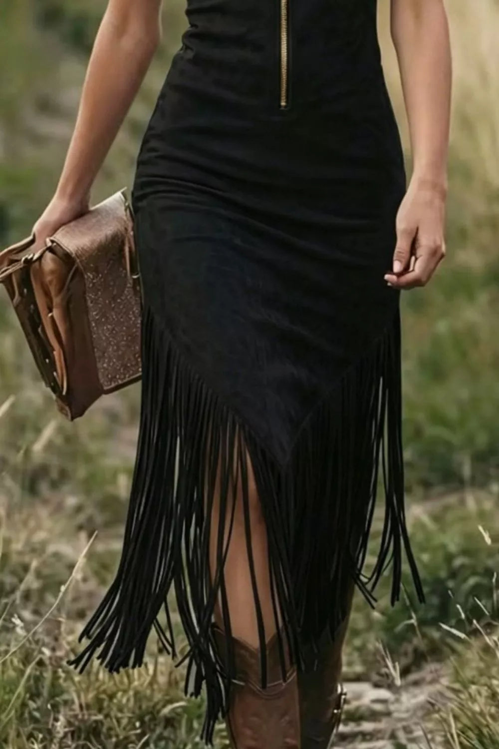 Fringe Zip Front Sleeveless Dress (12)