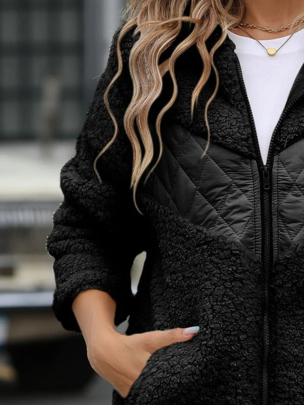 Fuzzy Zip Up Long Sleeve Hooded Jacket (11)