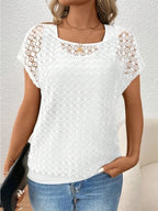 Lace Short Sleeve Fake Two Piece T-shirt (9)