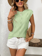 Eyelet Round Neck Cap Sleeve Top (2)