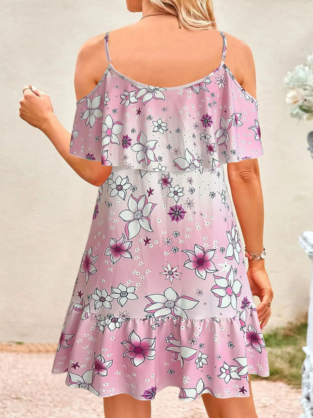 Floral Cold Shoulder Ruffle Mini Dress (2)
